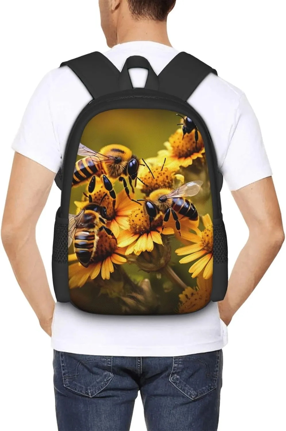 Rural Honey Bees Flowers Canvas Backpack For Men Women,Casual Rucksack Backpack, Laptop College Hiking Travel Bag