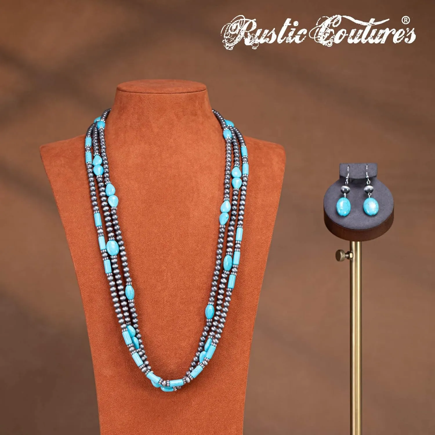 Rustic Couture's Western Turquoise Jewelry Set for Women Multi Layer Necklaces Navajo Cowgirl Beaded Neacklaces