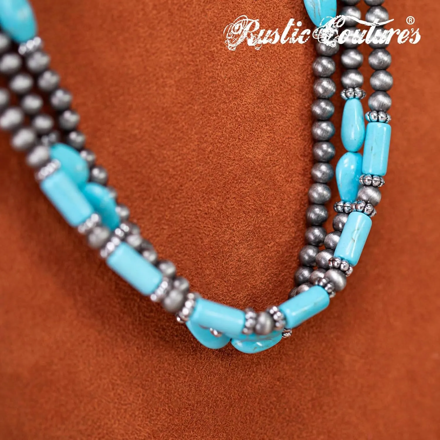 Rustic Couture's Western Turquoise Jewelry Set for Women Multi Layer Necklaces Navajo Cowgirl Beaded Neacklaces