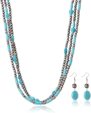 Rustic Couture's Western Turquoise Jewelry Set for Women Multi Layer Necklaces Navajo Cowgirl Beaded Neacklaces