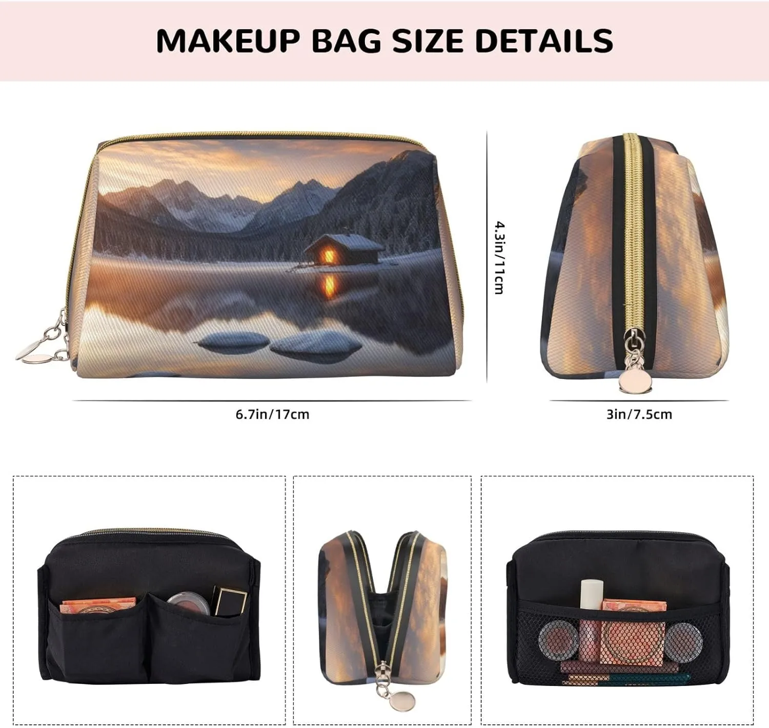 Sacred Silence Printed Small Makeup Bag,Travel Cosmetic Bag Purse with Zipper,Water-resistant Makeup Organizer Bag for Women