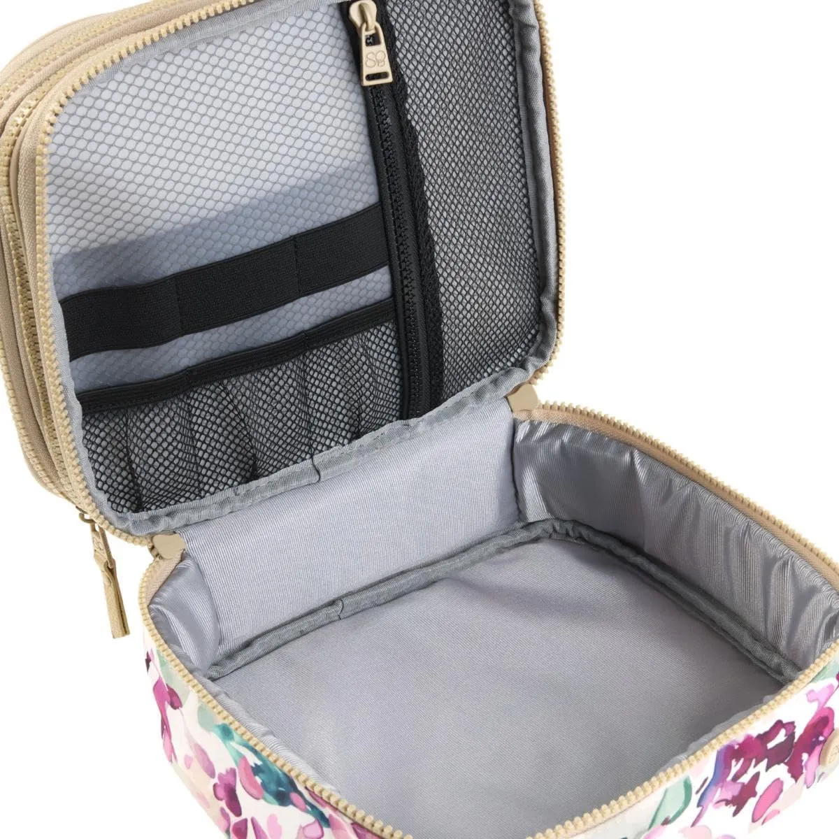 Samantha Brown 2-Tier Travel Cosmetic Organizer, Expandable, Multiple Colors, 9.25L x 7.5W x 4.5H inches (Wisteria Floral)