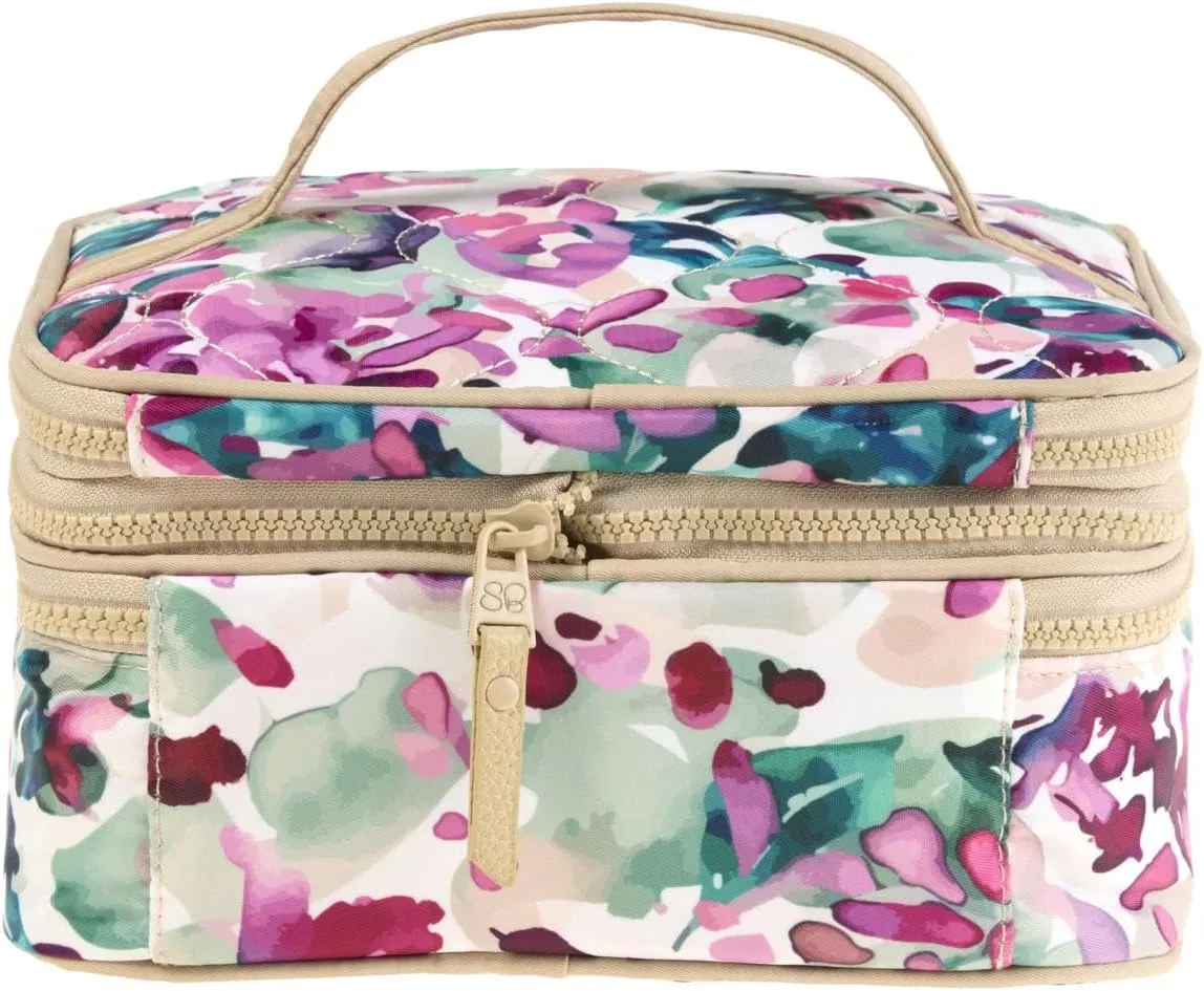 Samantha Brown 2-Tier Travel Cosmetic Organizer, Expandable, Multiple Colors, 9.25L x 7.5W x 4.5H inches (Wisteria Floral)