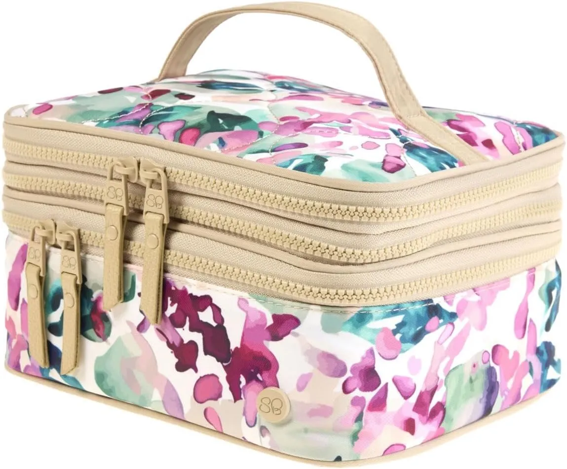 Samantha Brown 2-Tier Travel Cosmetic Organizer, Expandable, Multiple Colors, 9.25L x 7.5W x 4.5H inches (Wisteria Floral)