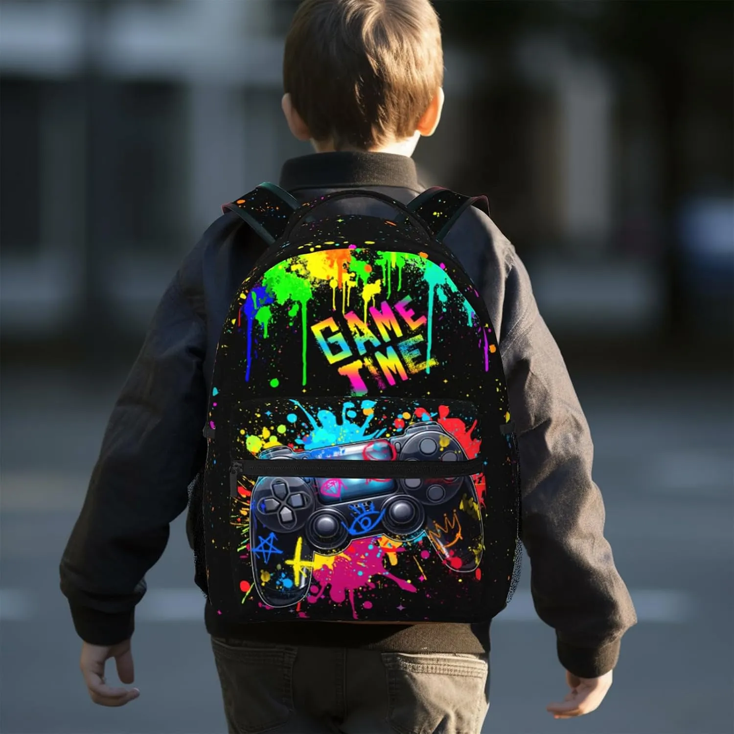 School Backpack for Boys Graffiti Gaming Boys Backpack Game Travel Laptop Backpack Video Game Backpack for Kids Children Teens
