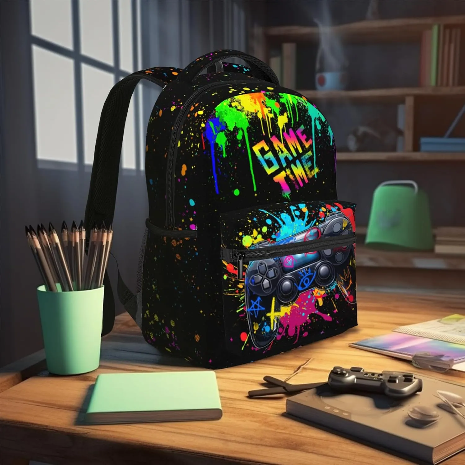 School Backpack for Boys Graffiti Gaming Boys Backpack Game Travel Laptop Backpack Video Game Backpack for Kids Children Teens