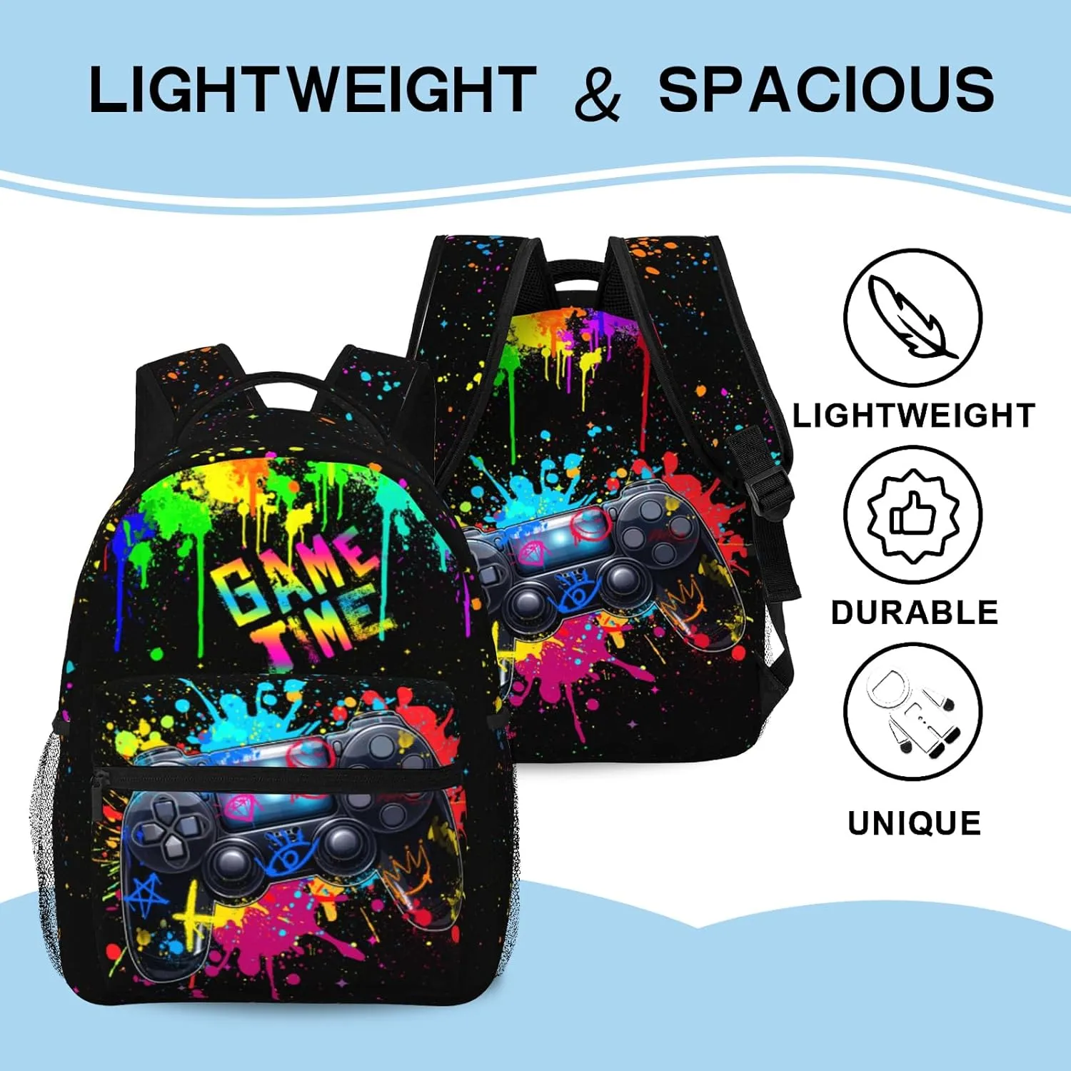 School Backpack for Boys Graffiti Gaming Boys Backpack Game Travel Laptop Backpack Video Game Backpack for Kids Children Teens