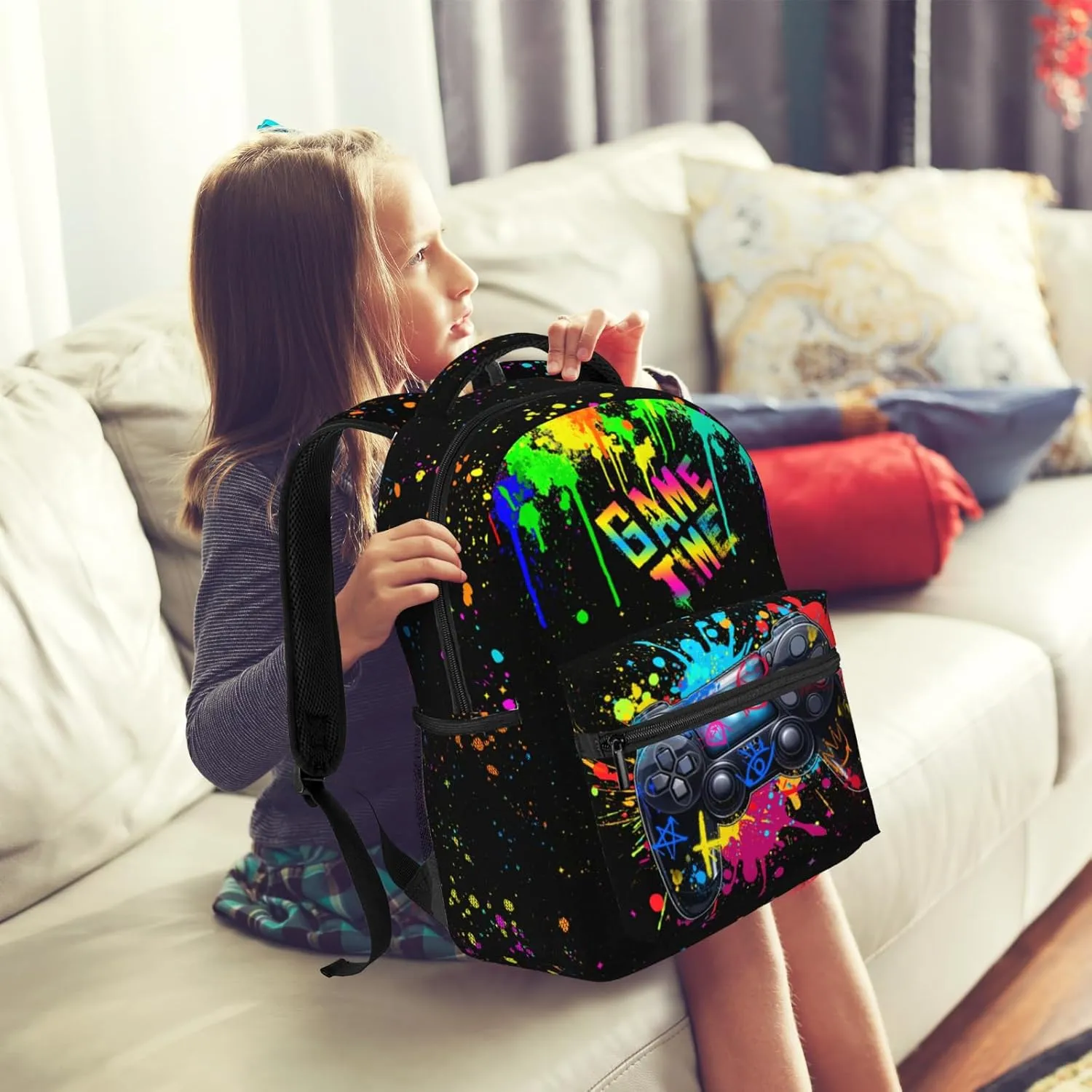 School Backpack for Boys Graffiti Gaming Boys Backpack Game Travel Laptop Backpack Video Game Backpack for Kids Children Teens