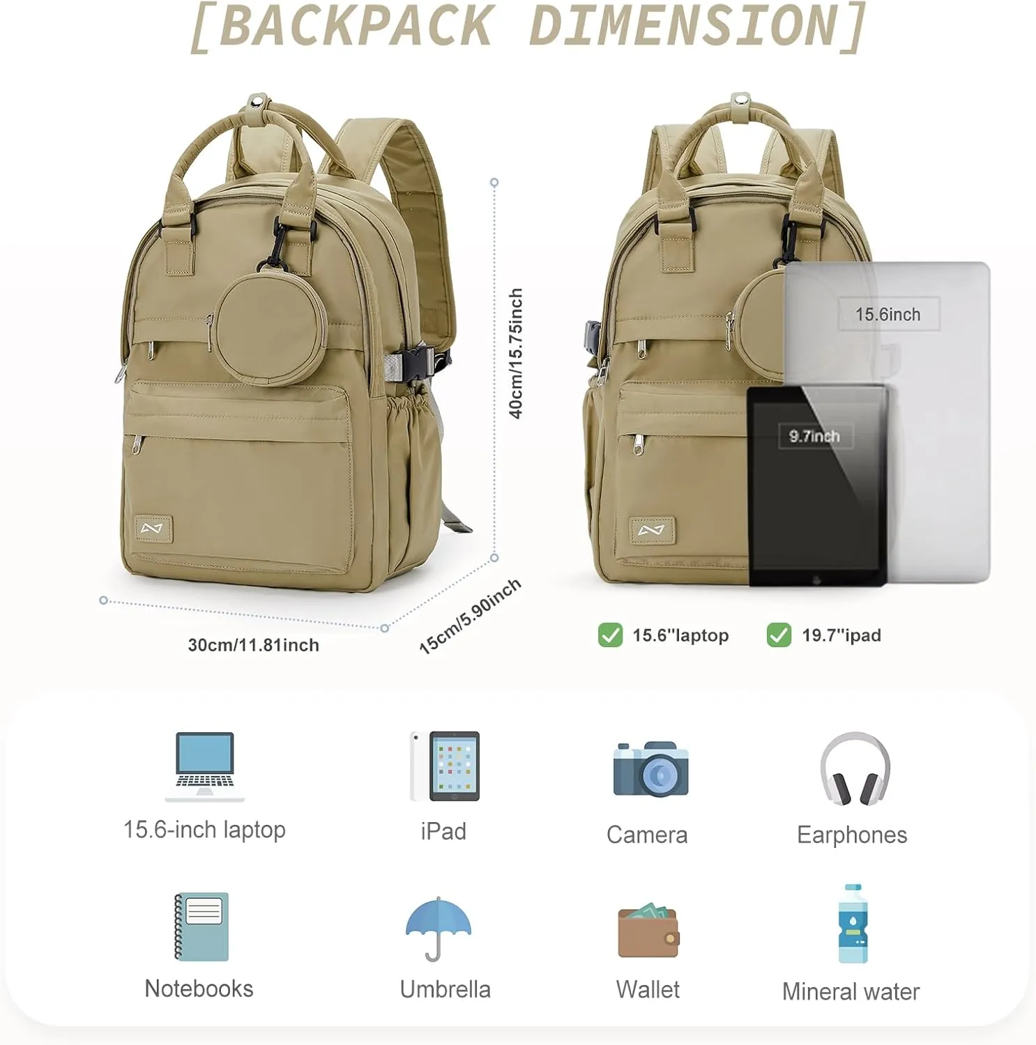 School Backpack for Girl Boys Cute Middle School Student Bookbag Waterproof College Aesthetic Backpack Work Laptop Backpack Rucksack Casual Travel Daypack Khahi