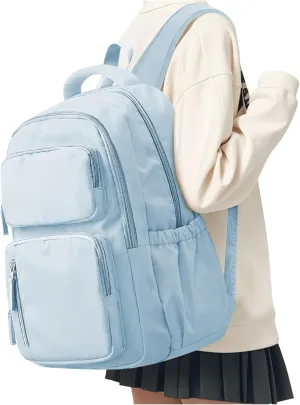 School Backpack for Teens Girls Waterproof Bookbags Multi-pocket Middle School Backpacks for Boys Aesthetic School Bag College Laptop Backpack for Women Casual Daypacks Light Blue
