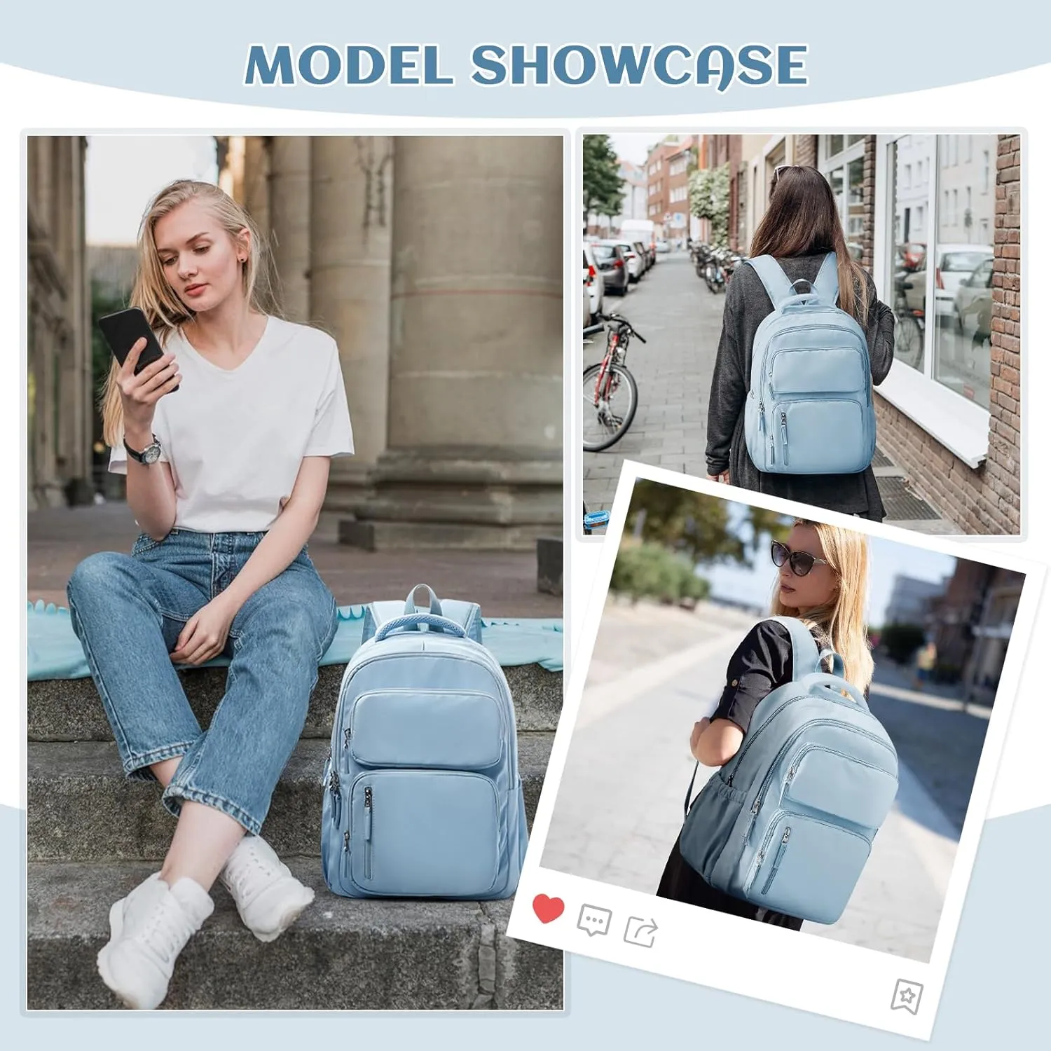 School Backpack for Teens Girls Waterproof Bookbags Multi-pocket Middle School Backpacks for Boys Aesthetic School Bag College Laptop Backpack for Women Casual Daypacks Light Blue