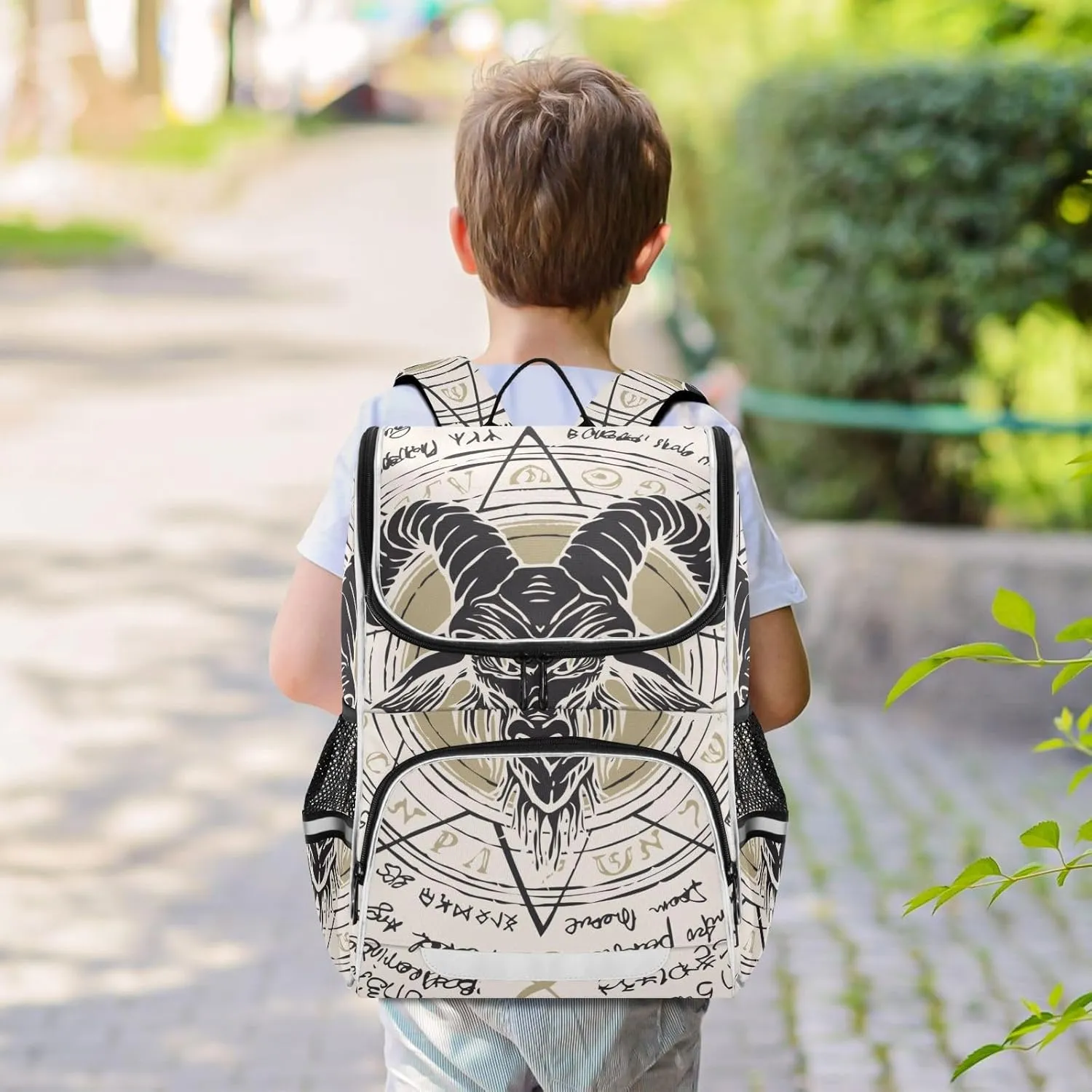 School Backpack with Chest Strap, Goat Octagonal Star Laptop Backpack, Travel Hiking Backpack for Boys Girls, Rucksack, Knapsack