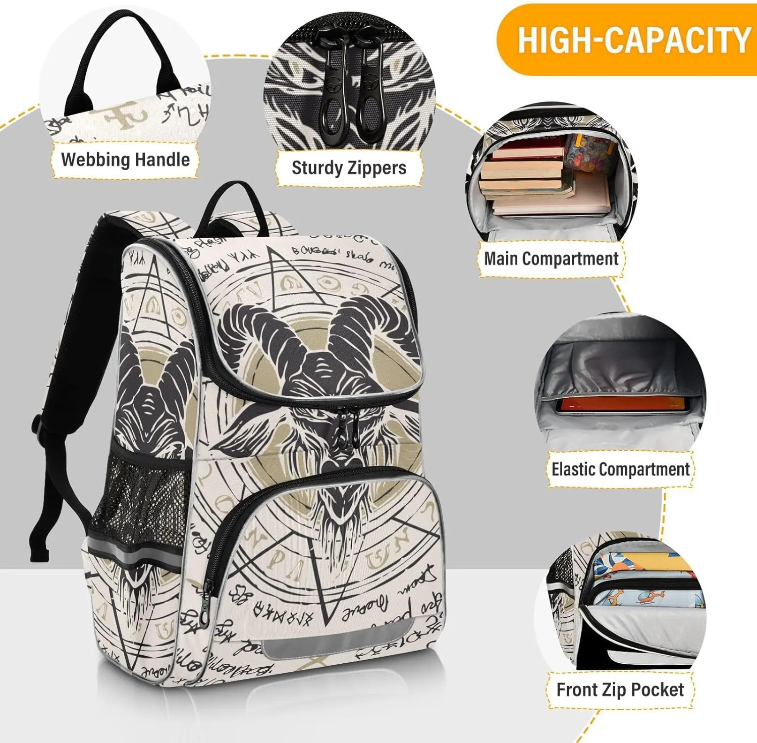 School Backpack with Chest Strap, Goat Octagonal Star Laptop Backpack, Travel Hiking Backpack for Boys Girls, Rucksack, Knapsack