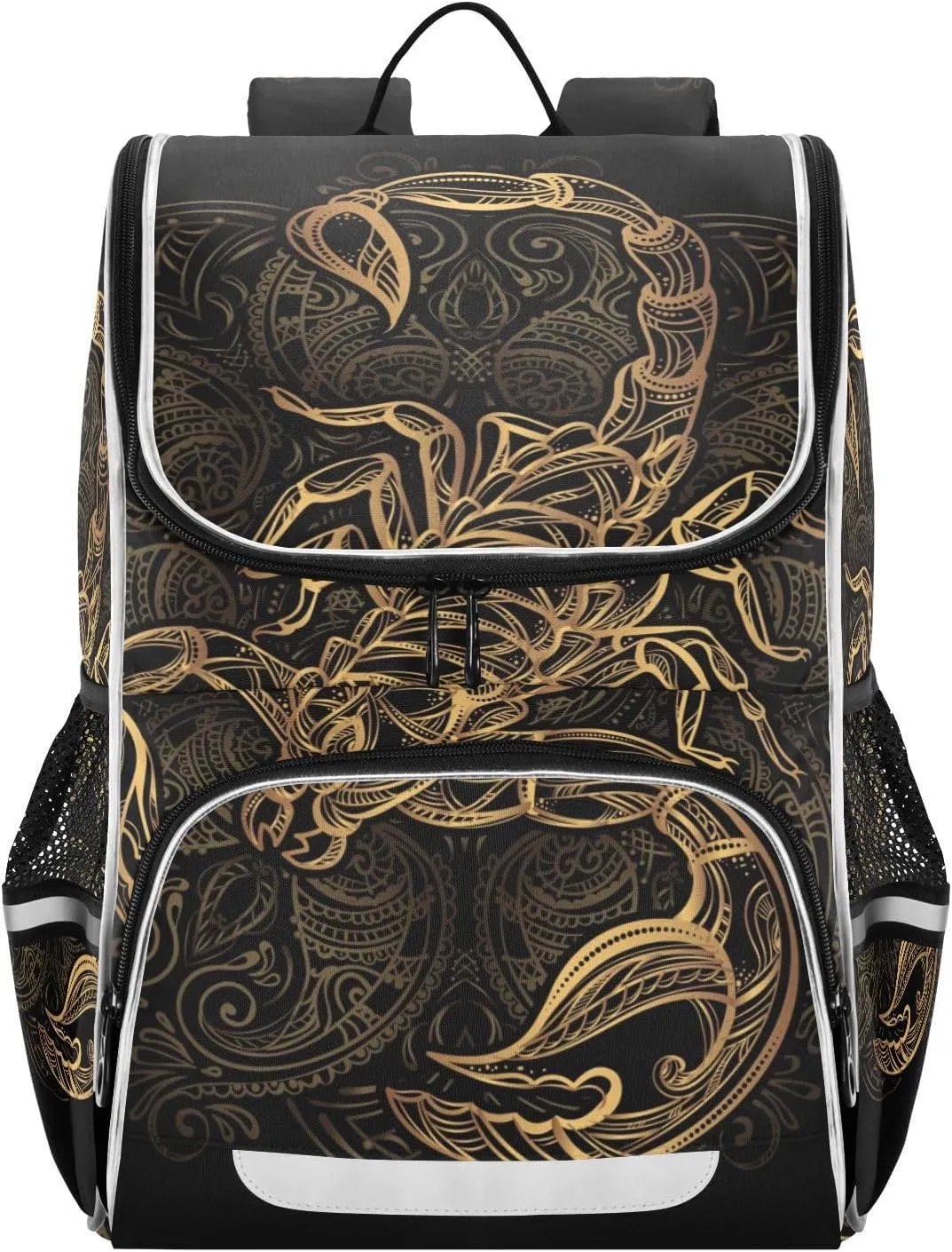 School Backpack with Chest Strap, Golden Scorpion Laptop Backpack, Travel Hiking Backpack for Boys Girls, Rucksack, Knapsack