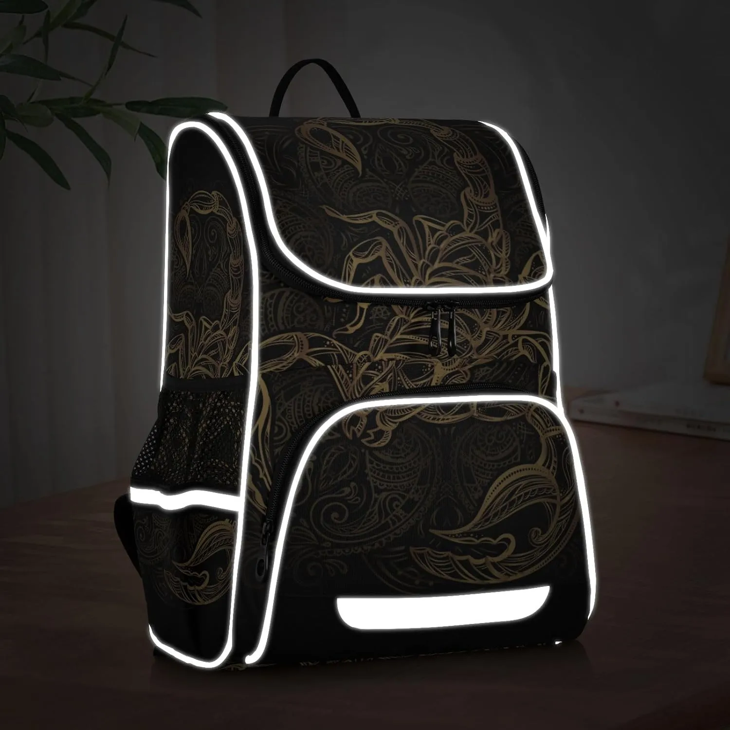 School Backpack with Chest Strap, Golden Scorpion Laptop Backpack, Travel Hiking Backpack for Boys Girls, Rucksack, Knapsack