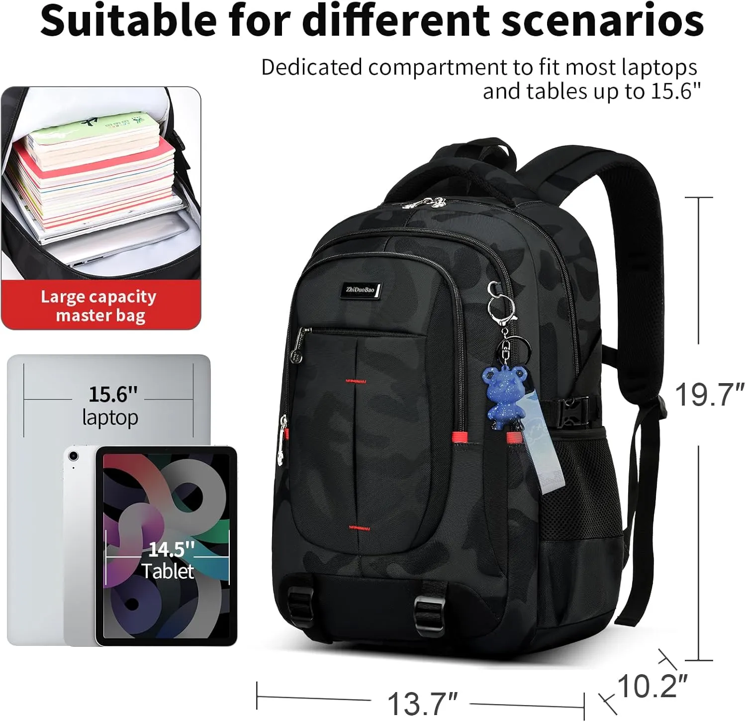 schoolbags for Middle school and high school student，high-capacity camo bookbags for Teens boys，Water Resistant Anti Theft Travel backpack with Computer compartment Fits 15.6 Inch Laptop
