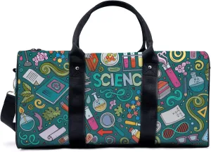 Scientific Theme Pattern Travel Luggage Duffel Bag with Adjustable Strap Laboratory Items Sports Bag Lightweight Canvas Gym Tote Bag for Men and Women