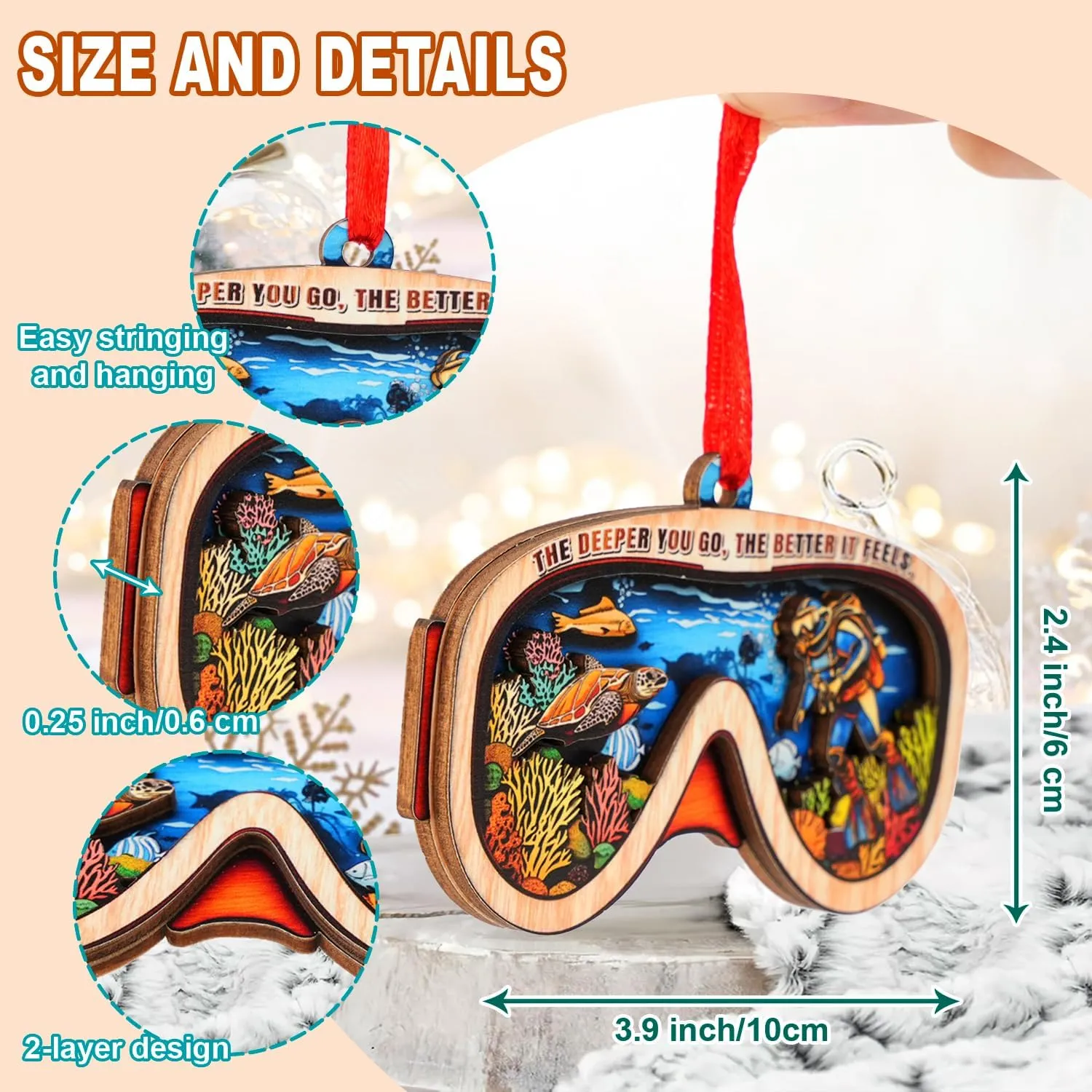 Scuba Diver Christmas Ornament - 2-Layer Wood & Acrylic Underwater Adventure for Marine Life Lovers - Laser-Cut Decor for Christmas Tree - Gifts for Divers - 2024 Holiday Home Decor