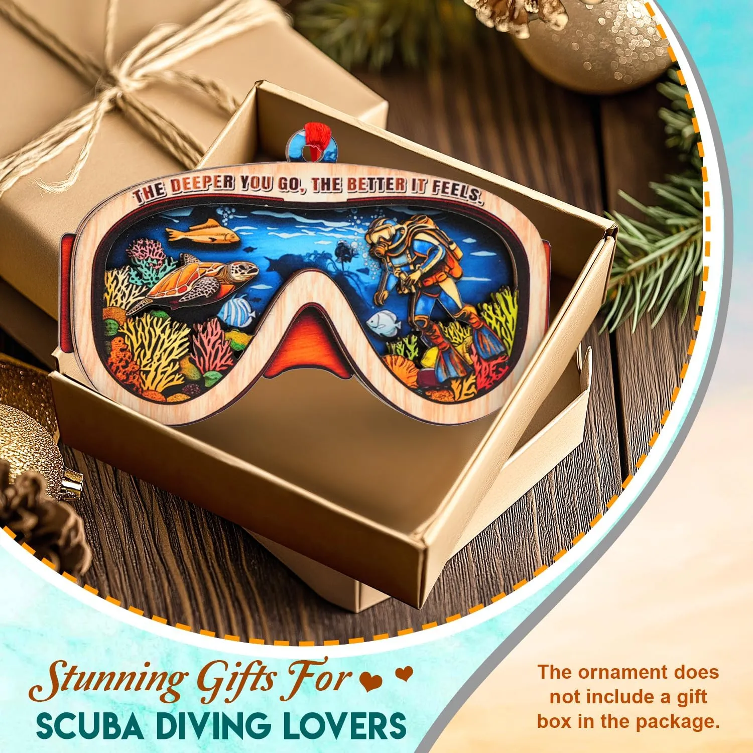 Scuba Diver Christmas Ornament - 2-Layer Wood & Acrylic Underwater Adventure for Marine Life Lovers - Laser-Cut Decor for Christmas Tree - Gifts for Divers - 2024 Holiday Home Decor