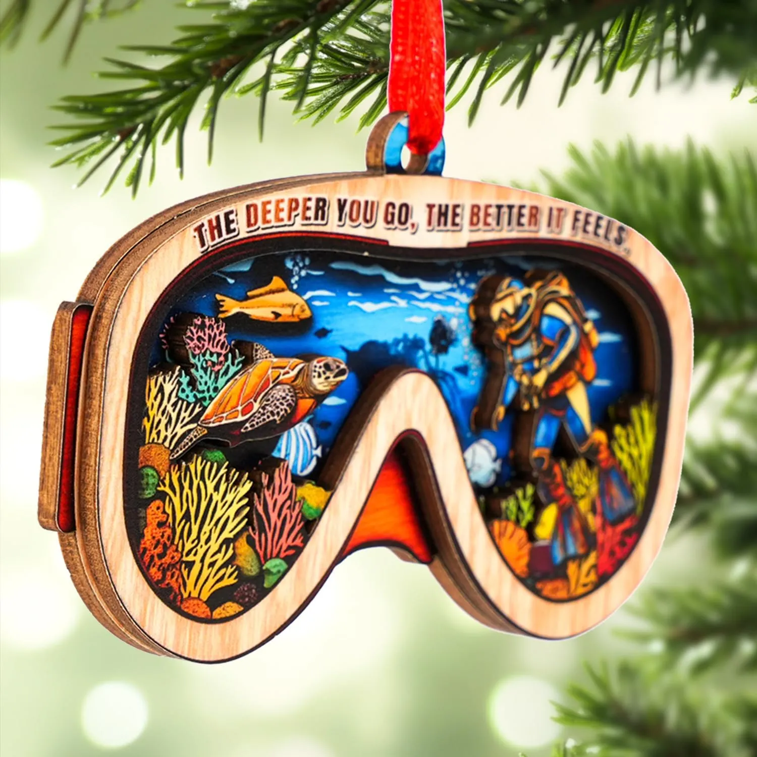 Scuba Diver Christmas Ornament - 2-Layer Wood & Acrylic Underwater Adventure for Marine Life Lovers - Laser-Cut Decor for Christmas Tree - Gifts for Divers - 2024 Holiday Home Decor