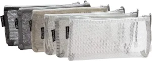 Sea Team 6pcs Multicolored Portable Travel Toiletry Pouch Nylon Mesh Cosmetic Makeup Organizer Bag with Zipper, Monochrome