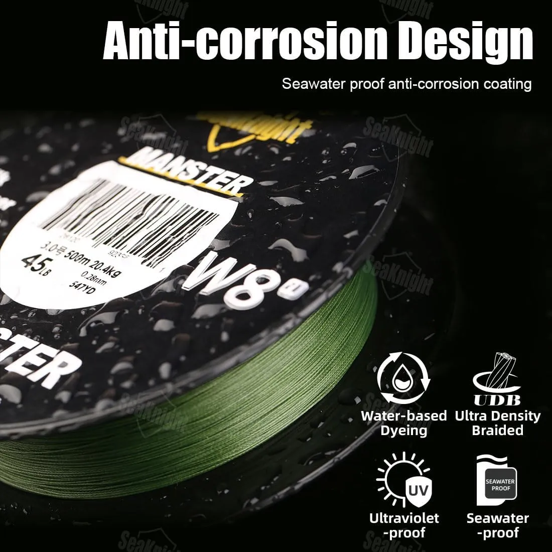 SeaKnight MANSTER W8 II 8 Strand Braided Fishing Line -Super Strong, Abrasion Resistant, No Stretch Braided Line-15LB to 100LB Test for Saltwater and Freshwater Fishing Line Braid