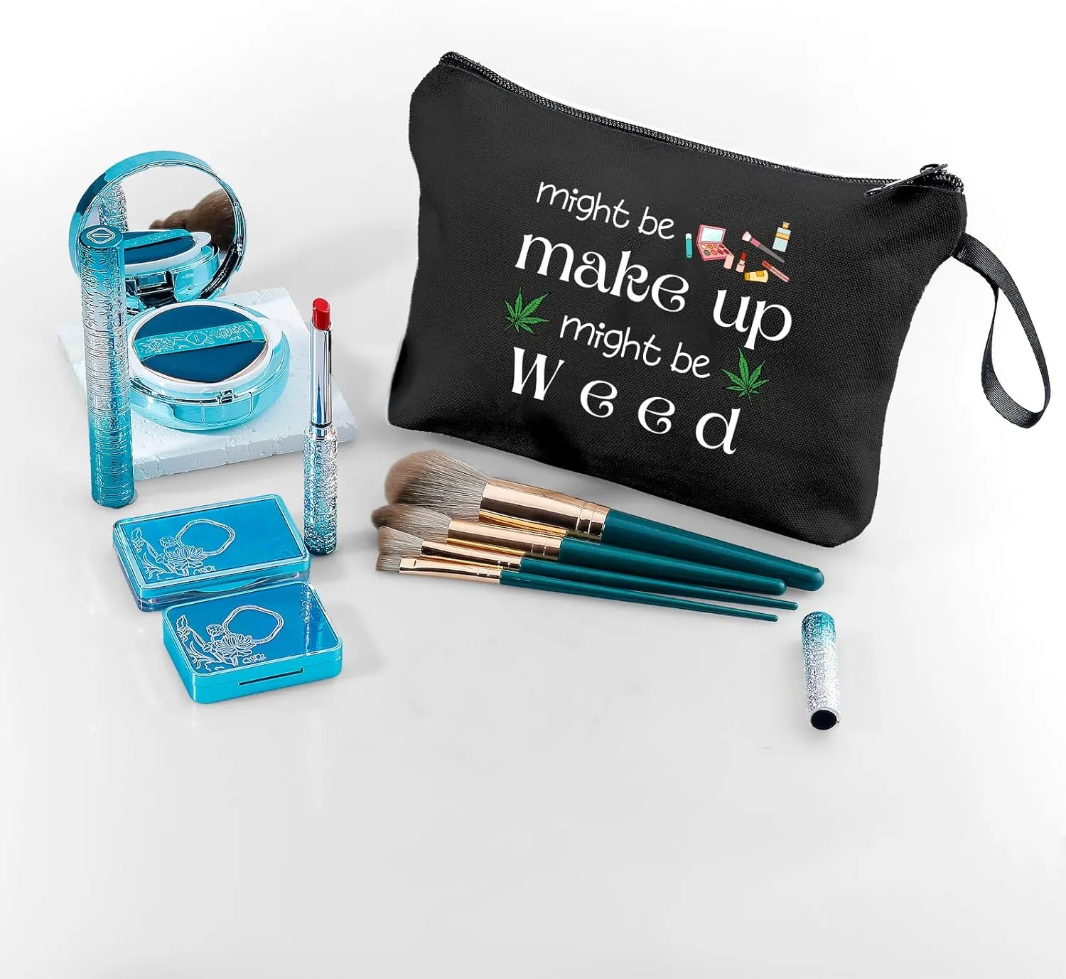 SEAMOON Gag Funny Birthday Joke Marijuana Stoner Gifts Weed Travel Makeup Bag Cosmetic Pouch Weed Stuff for Women Female Friend Sister