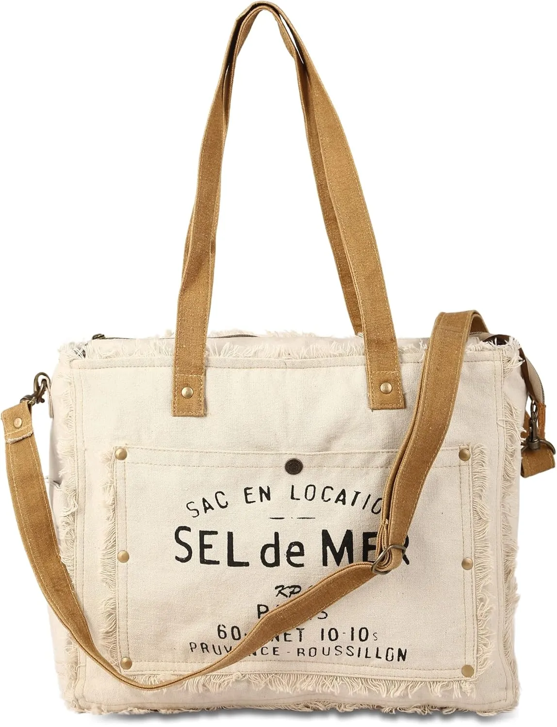 SEL de MER Upcycled Large Canvas Crossbody/shoulder Bag for women with removable shoulder strap tote boho handbag by KPL