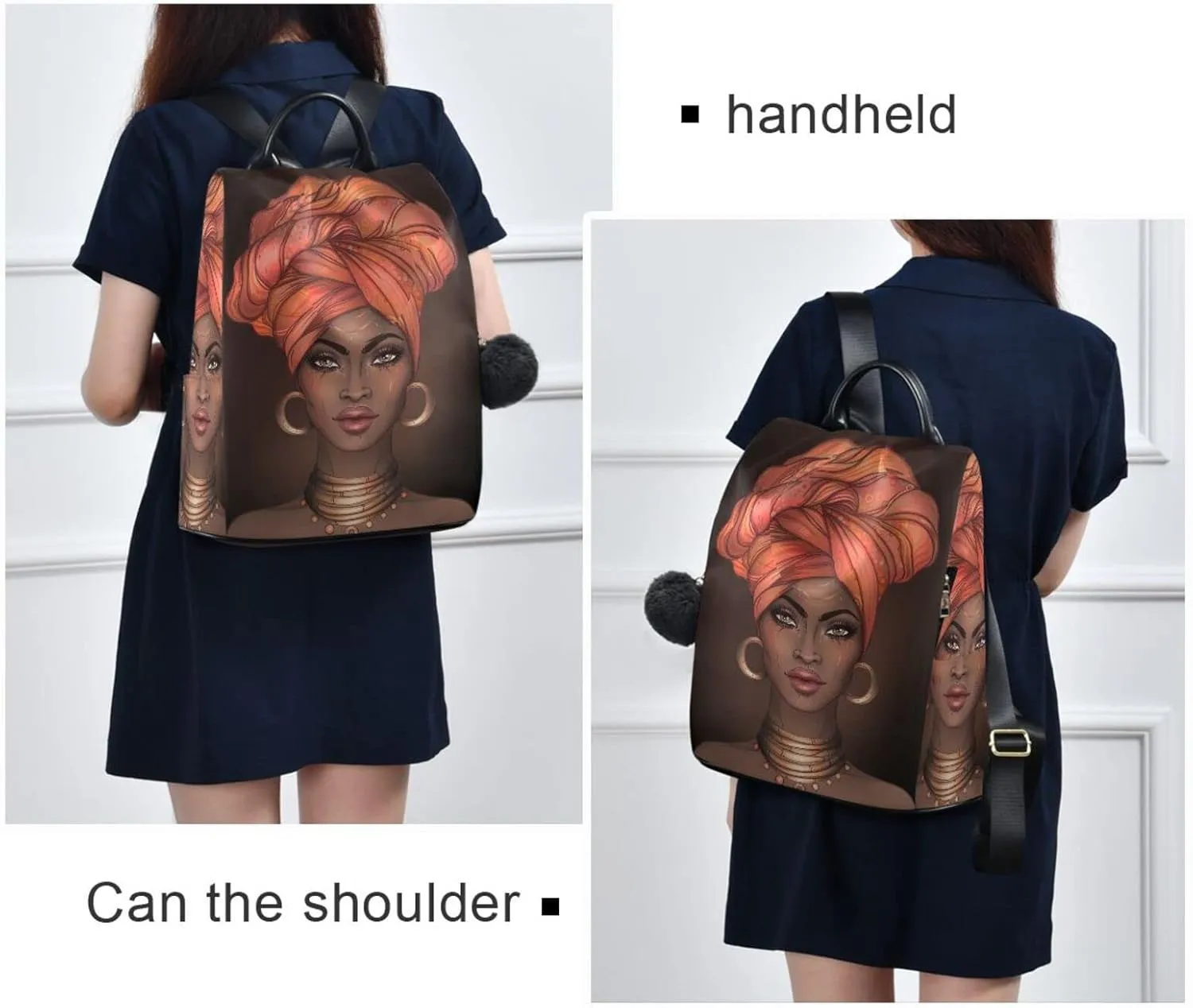 senya Fashion Backpack Purse for Women, African American Woman Black Backpack Shoulder Bag for Women