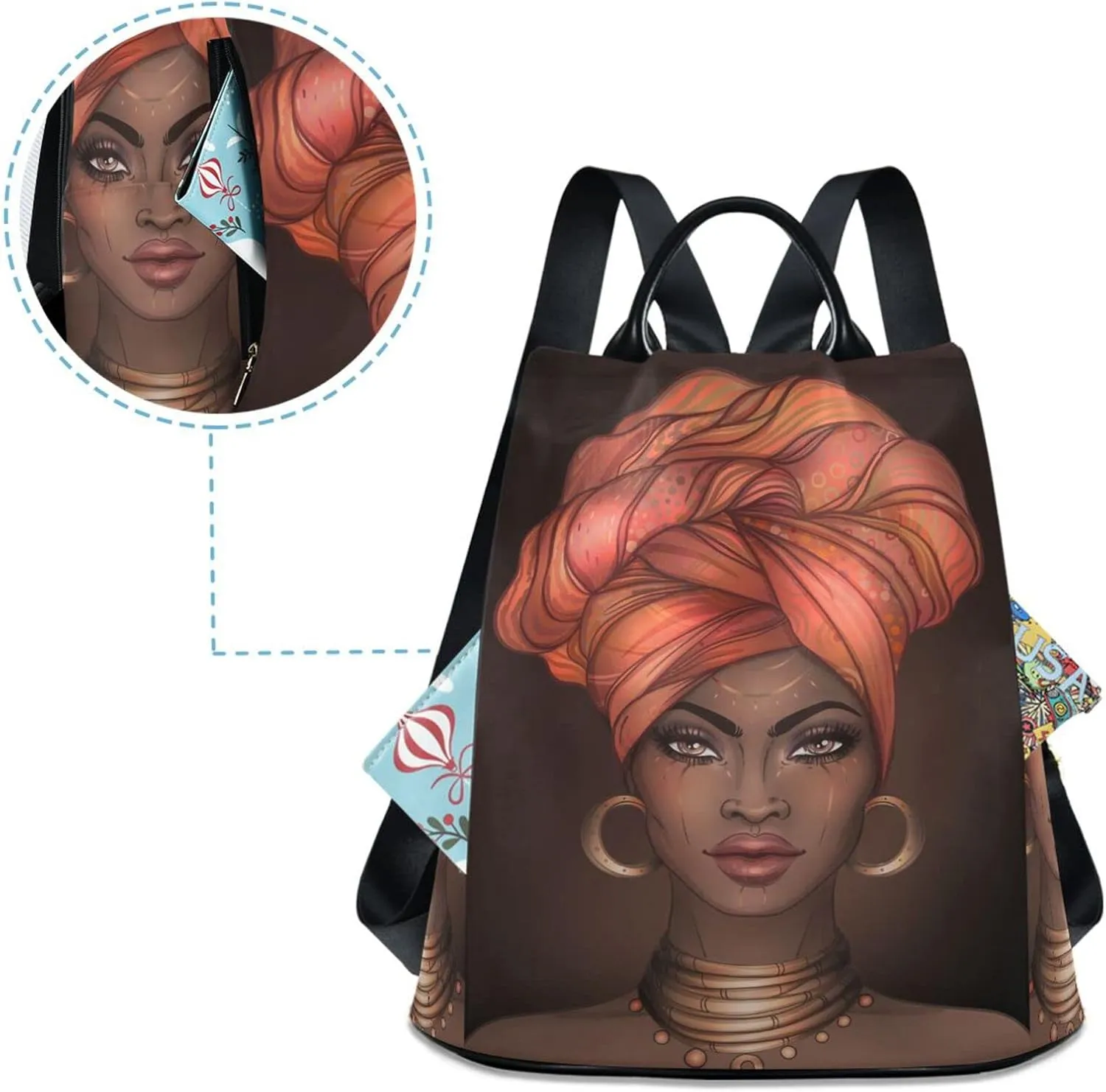 senya Fashion Backpack Purse for Women, African American Woman Black Backpack Shoulder Bag for Women