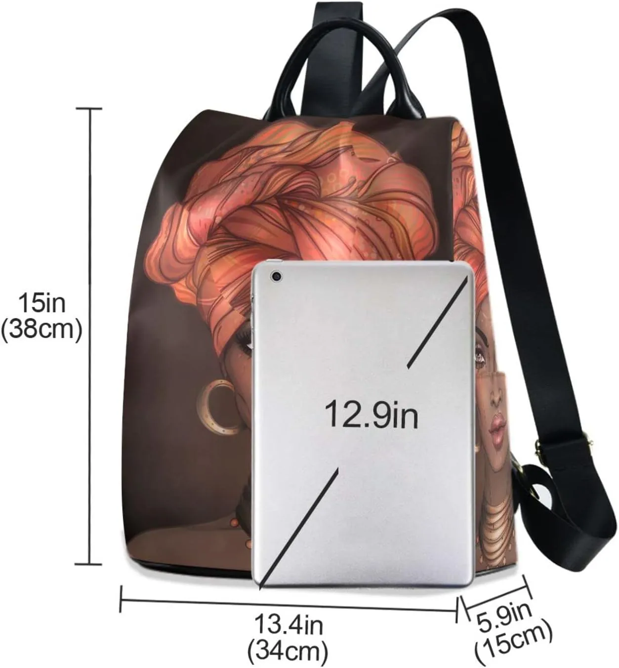 senya Fashion Backpack Purse for Women, African American Woman Black Backpack Shoulder Bag for Women