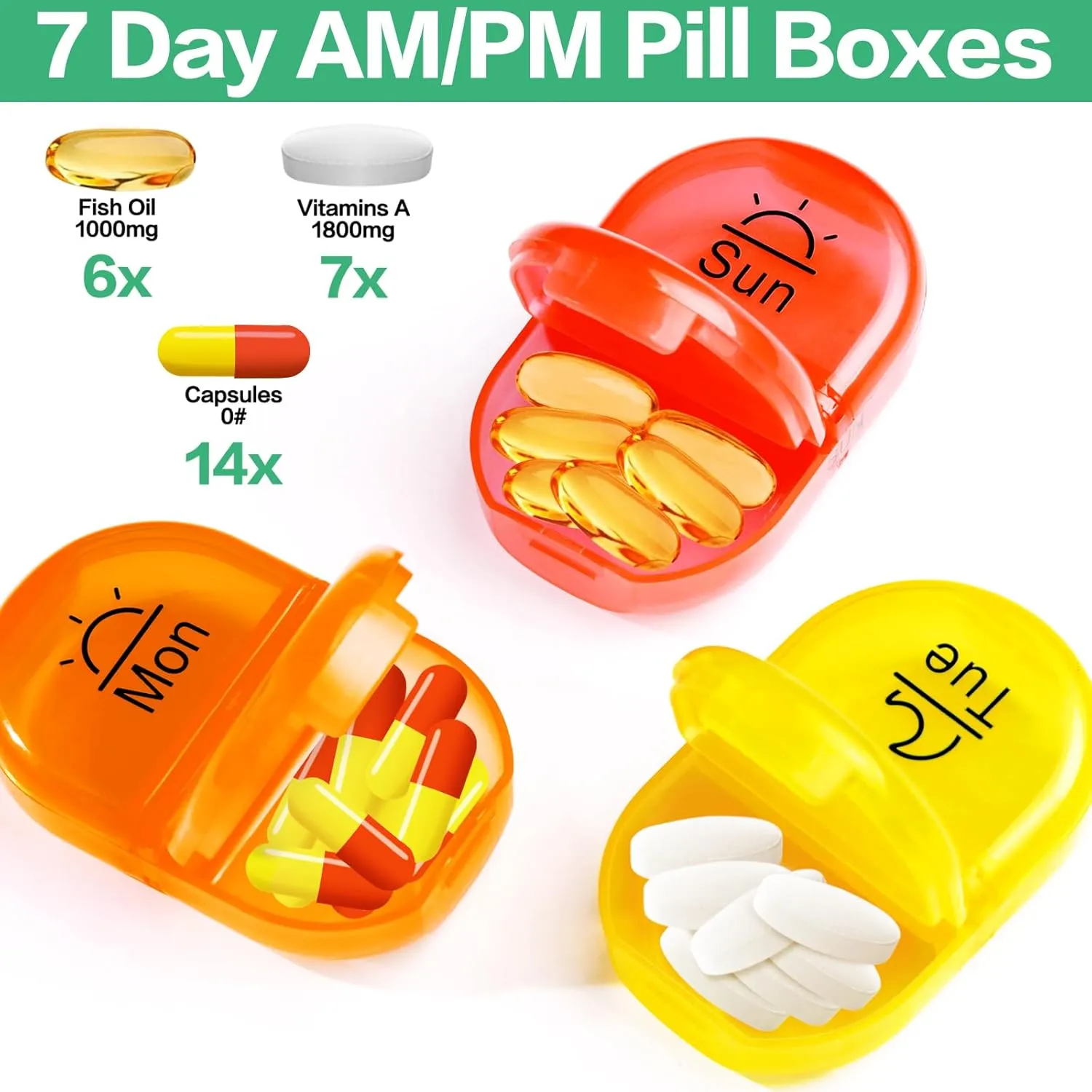 Serfeymi Weekly Travel Pill Organizer 2 Times A Day AM PM Rainbow Pill Box 7 Day with Zipper Canvas Pill Case, Medicine Organizer for Pills, Vitamins, Fish Oils - Black 02   Bloom 01