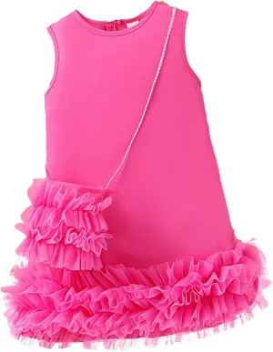 Set of Small and Medium Children's lace Dress with Crossbody Bag, Skirt with Multi-Layer Ruffles Decoration