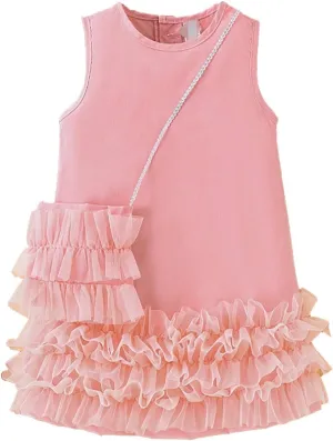 Set of Small and Medium Children's lace Dress with Crossbody Bag, Skirt with Multi-Layer Ruffles Decoration