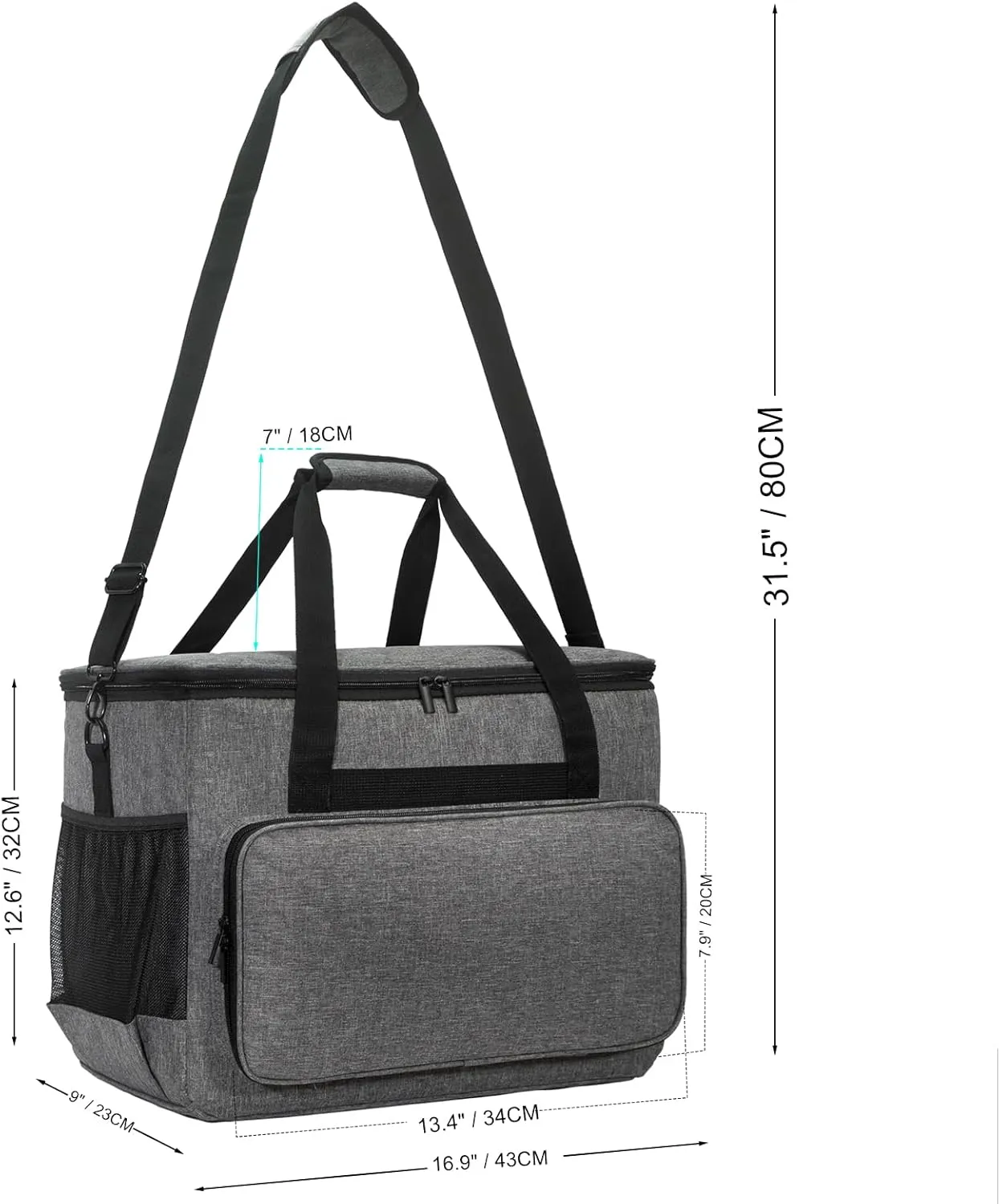 Sewing Machine Case with Detachable Shoulder Strap, Fits Most 15" Home & Industrial Machines, Water-Resistant Nylon (GREY)