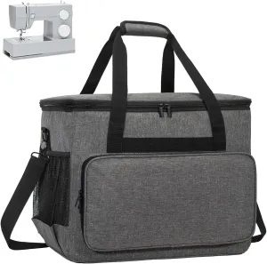 Sewing Machine Case with Detachable Shoulder Strap, Fits Most 15" Home & Industrial Machines, Water-Resistant Nylon (GREY)