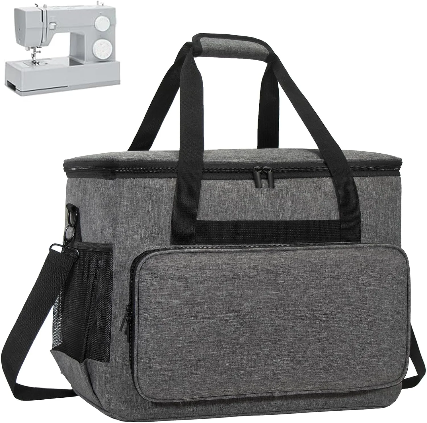 Sewing Machine Case with Detachable Shoulder Strap, Fits Most 15" Home & Industrial Machines, Water-Resistant Nylon (GREY)