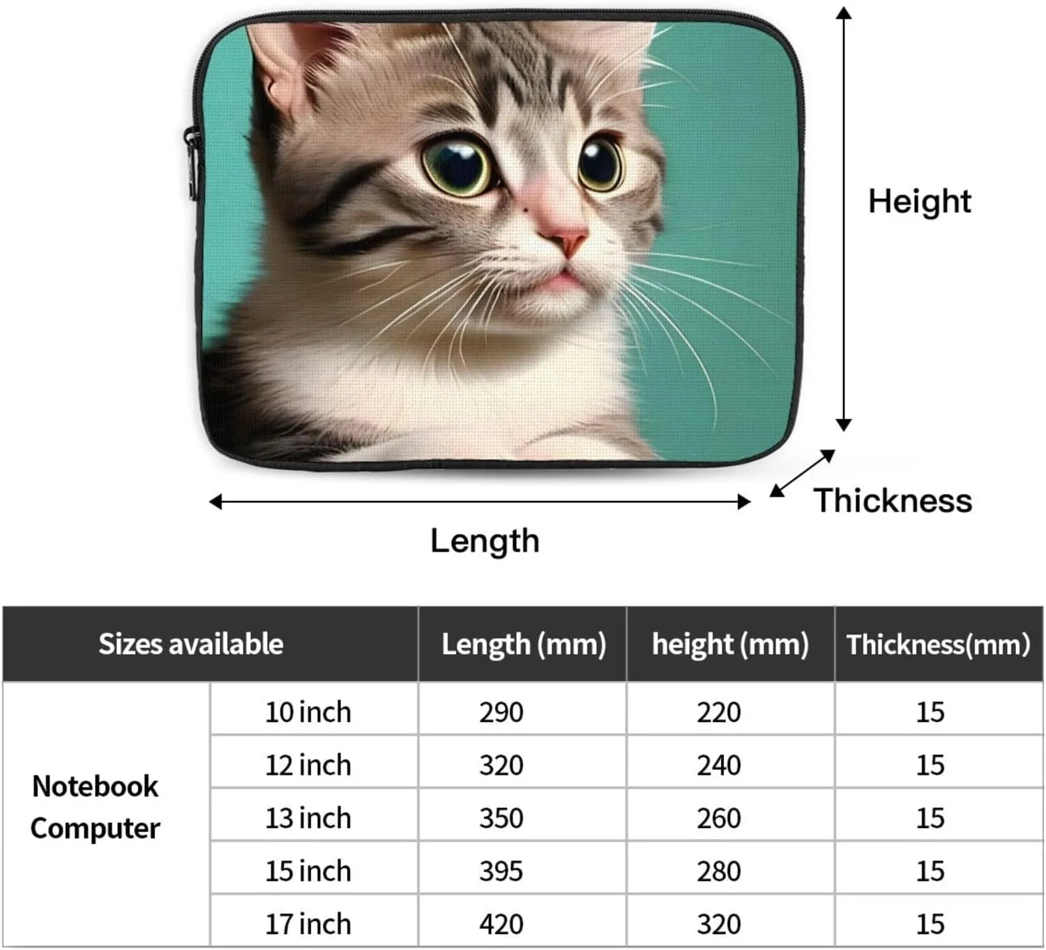 Shockproof Portable Laptop Sleeve Bag 12 inch - for Men and Women Business Travel, School, and Office Use A Curious cat Prints