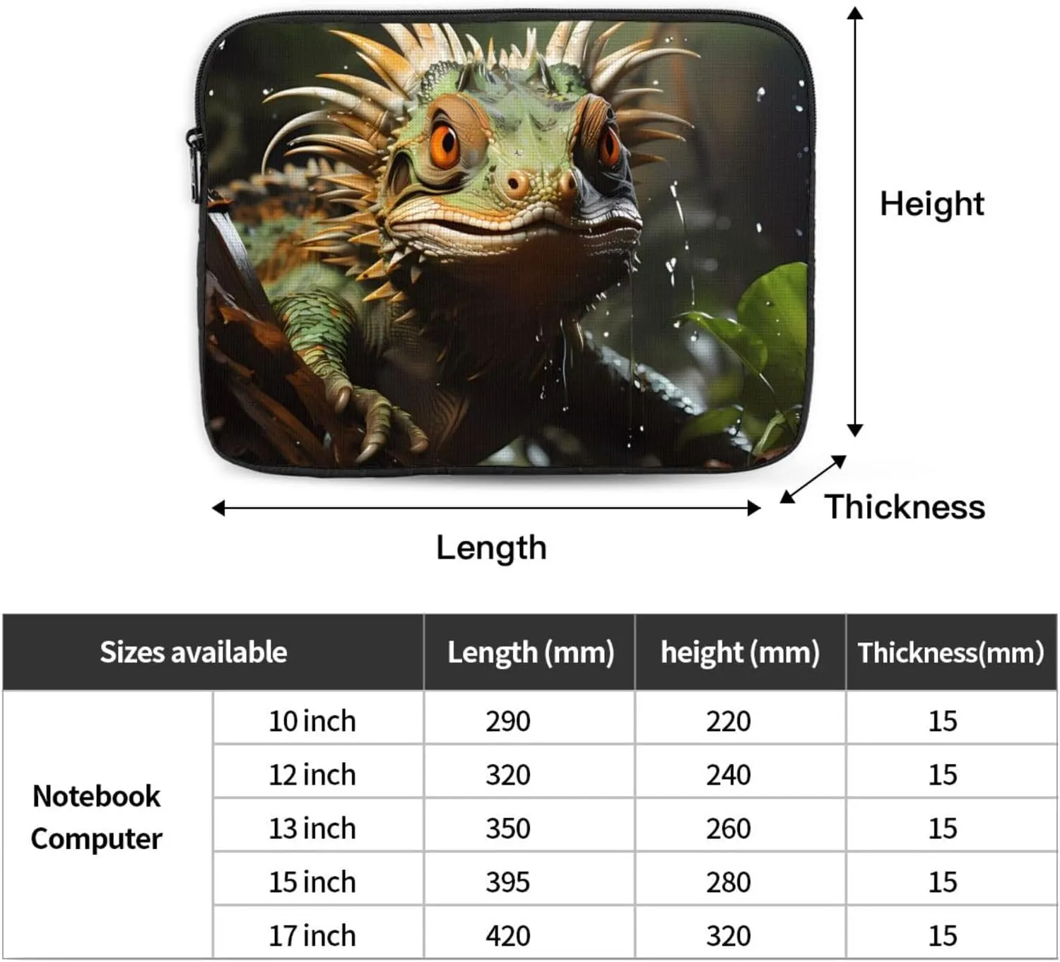 Shockproof Portable Laptop Sleeve Bag 15 inch - for Trip, Travel, Office, Daily Use - for Men and Women Spiny lizards Pattern