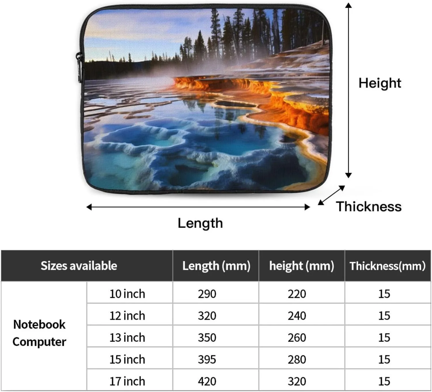 Shockproof Portable Laptop Sleeve Bag 15 inch - for Trip, Travel, Office, Daily Use - for Men and Women Yellowstone National Park Prints