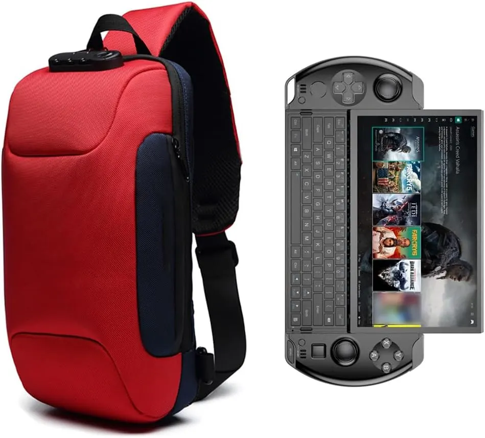 Shockproof Protective Crossbody Shoulder Chest Backpack Travel Home Storage Bag Carrying Case Compatible with GPD Win 4 (Red)