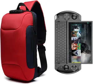 Shockproof Protective Crossbody Shoulder Chest Backpack Travel Home Storage Bag Carrying Case Compatible with GPD Win 4 (Red)