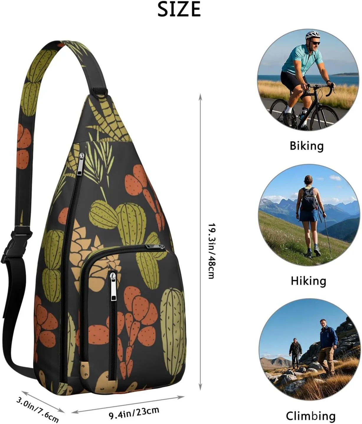 Shoulder Sling Crossbody Casual Chest Bag For Travel Sports Running,Backpack for Men & Women Lightweight Sports BagCrossbody Concealed Carry,Cactus Shoulder Bag Waterproof Chest Bag