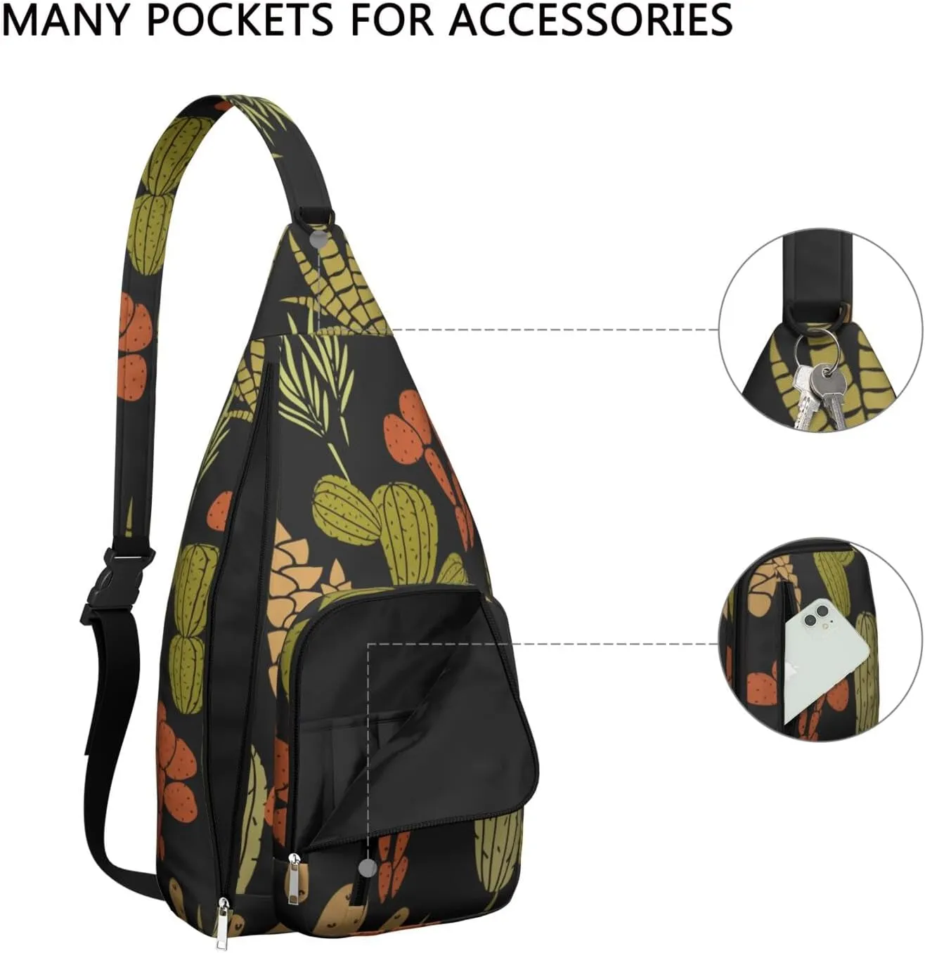 Shoulder Sling Crossbody Casual Chest Bag For Travel Sports Running,Backpack for Men & Women Lightweight Sports BagCrossbody Concealed Carry,Cactus Shoulder Bag Waterproof Chest Bag