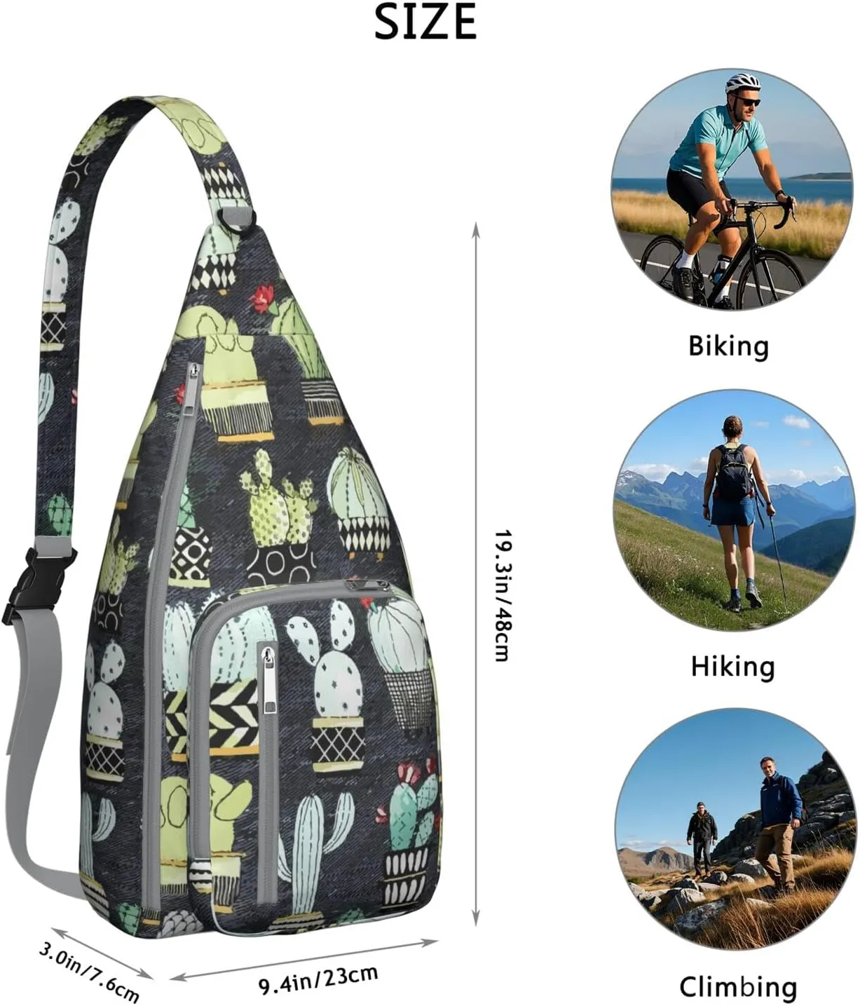 Shoulder Sling Crossbody Casual Chest Bag For Travel Sports Running,Backpack for Men & Women Lightweight Sports BagCrossbody Concealed Carry,Cactus Shoulder Bag Waterproof Chest Bag