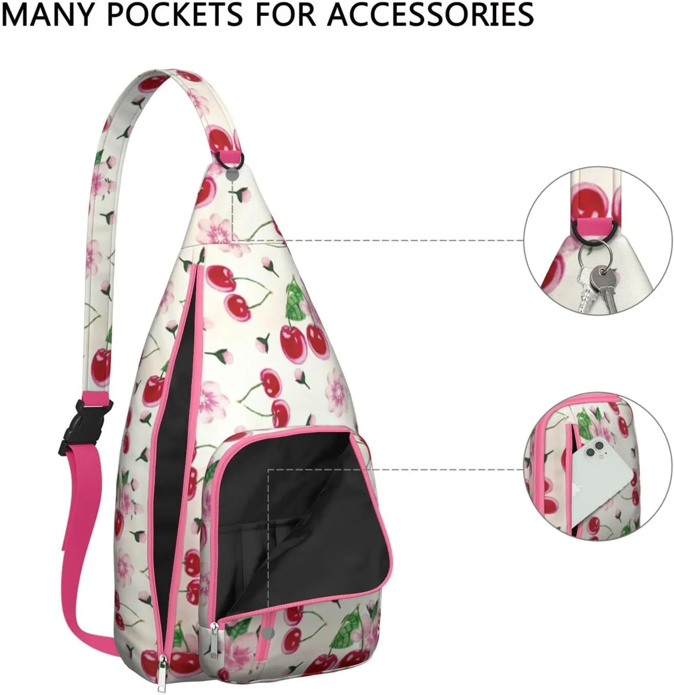 Shoulder Sling Crossbody Casual Chest Bag For Travel Sports Running,Backpack for Men & Women Lightweight Sports BagCrossbody Concealed Carry,Cherry Shoulder Bag Waterproof Chest Bag
