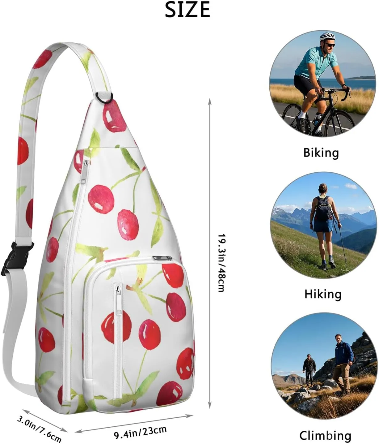 Shoulder Sling Crossbody Casual Chest Bag For Travel Sports Running,Backpack for Men & Women Lightweight Sports BagCrossbody Concealed Carry,Cherry Shoulder Bag Waterproof Chest Bag