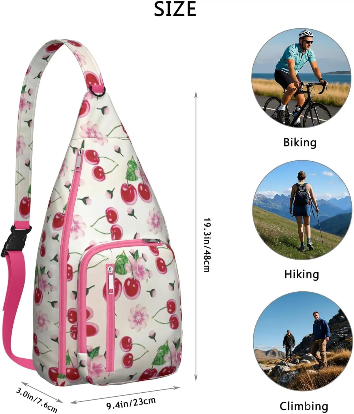 Shoulder Sling Crossbody Casual Chest Bag For Travel Sports Running,Backpack for Men & Women Lightweight Sports BagCrossbody Concealed Carry,Cherry Shoulder Bag Waterproof Chest Bag