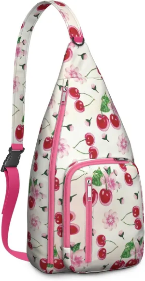 Shoulder Sling Crossbody Casual Chest Bag For Travel Sports Running,Backpack for Men & Women Lightweight Sports BagCrossbody Concealed Carry,Cherry Shoulder Bag Waterproof Chest Bag