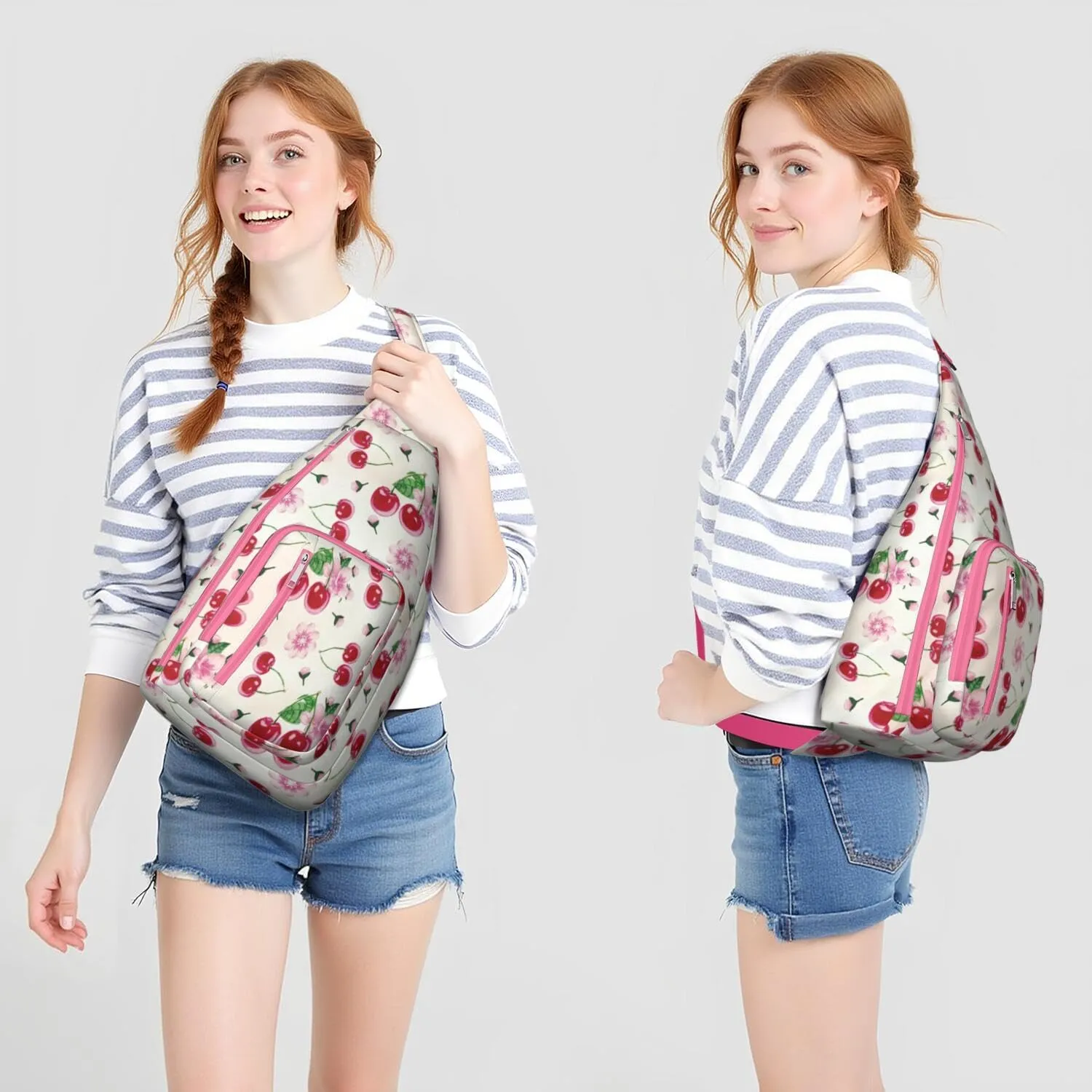 Shoulder Sling Crossbody Casual Chest Bag For Travel Sports Running,Backpack for Men & Women Lightweight Sports BagCrossbody Concealed Carry,Cherry Shoulder Bag Waterproof Chest Bag